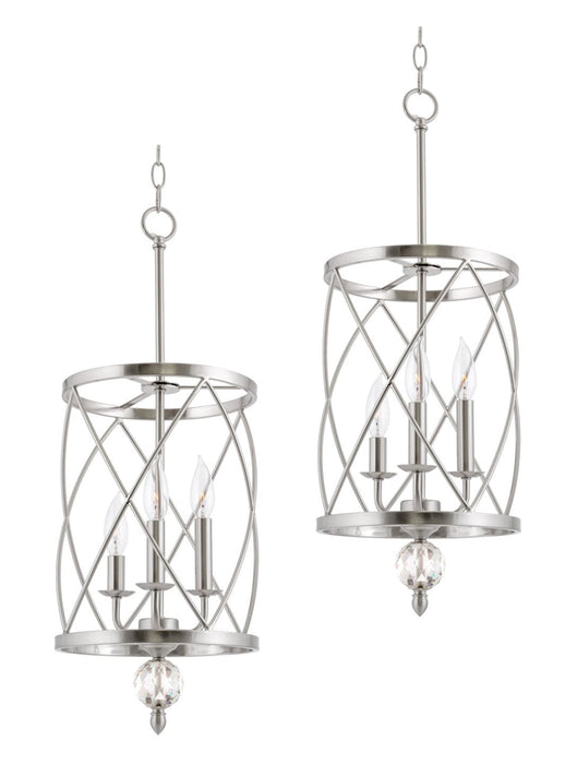 Eleanor Brushed Nickel 3 Light Modern Foyer Light Pendant Chandelier - 10" (2-Pack)