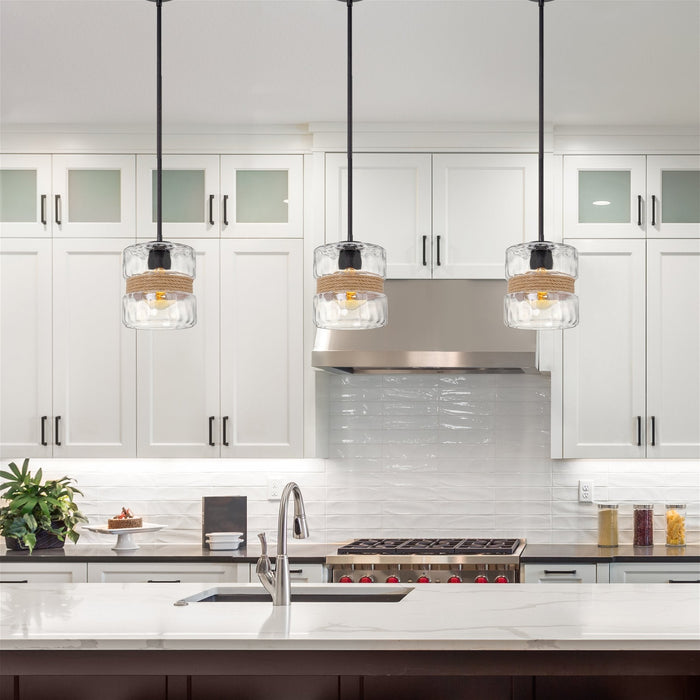 Sage Textured Black 1 Light Modern Pendant Light - 7.5" - View 3