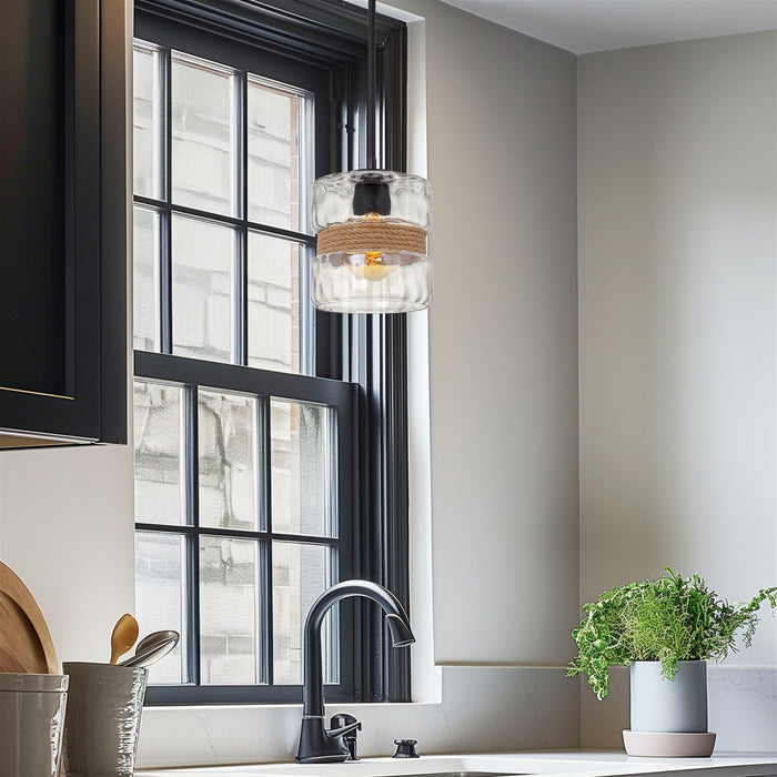 Sage Textured Black 1 Light Modern Pendant Light - 7.5" - View 5