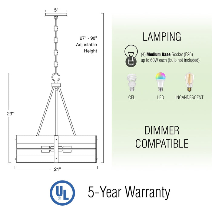 Maybrook Black 4 Light Modern Farmhouse Chandelier - 21" - View 4