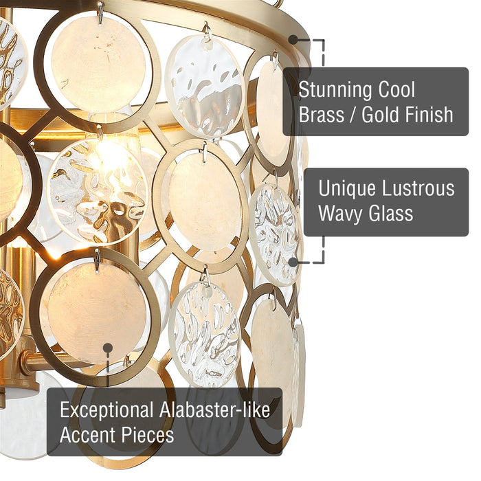 Estelle Cool Brass 3 Light Modern Chic Crystal Pendant Chandelier - 13.5" - View 2