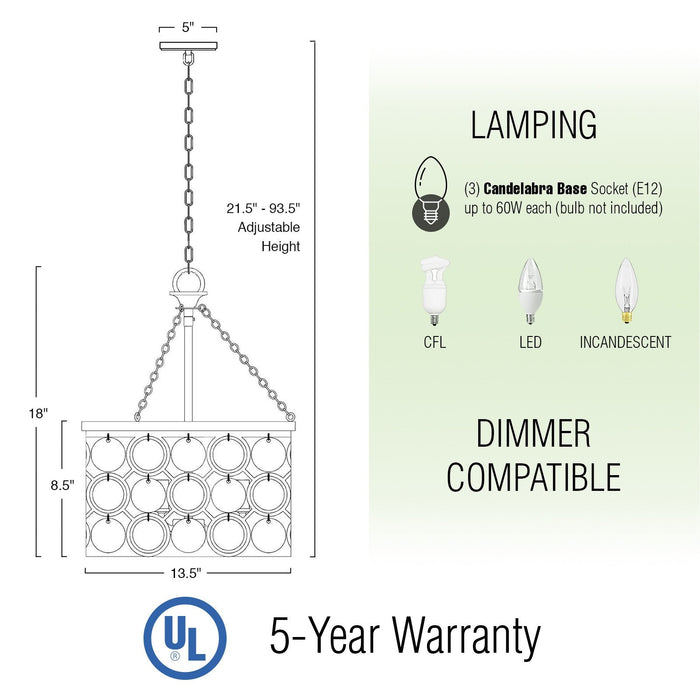 Estelle Cool Brass 3 Light Modern Chic Crystal Pendant Chandelier - 13.5" - View 4