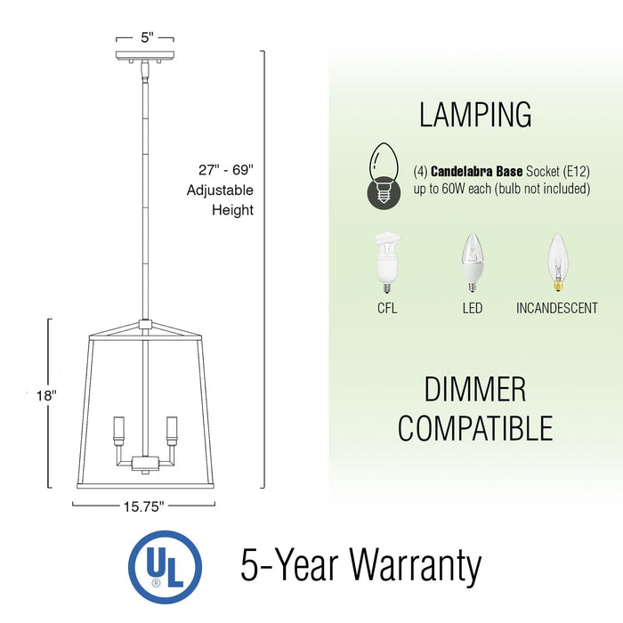 Bellevue Black 4 Light Modern Farmhouse Lantern Pendant Light - 15.75" - View 4