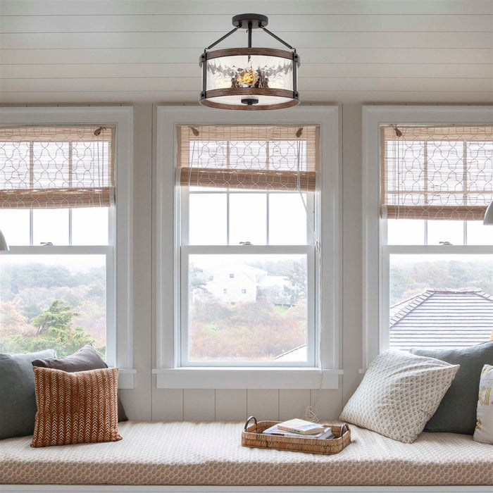 Hadley Textured Black 3 Light Modern Farmhouse Semi Flush Mount Ceiling Light - 14" - View 6