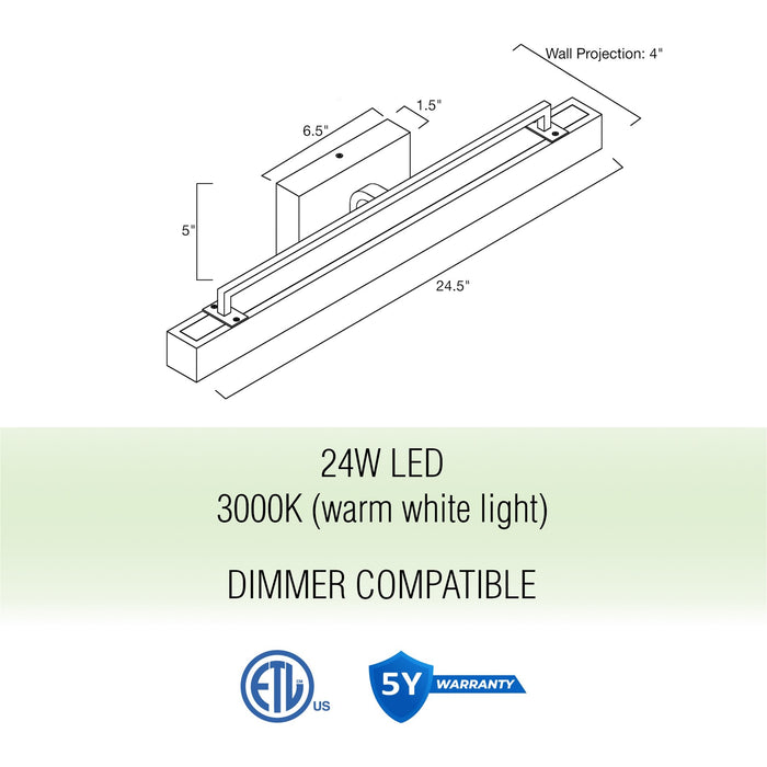 Felix Black 1 Light Modern Integrated LED Bathroom Vanity Light - 24.5" - View 4