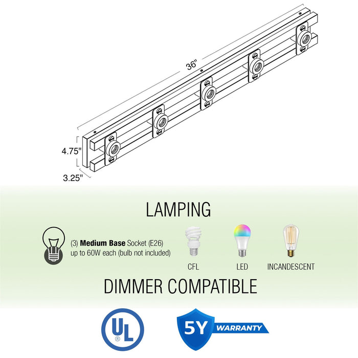 Hogan Black 5 Light Farmhouse Bathroom Vanity Light Bar - 36" - View 4