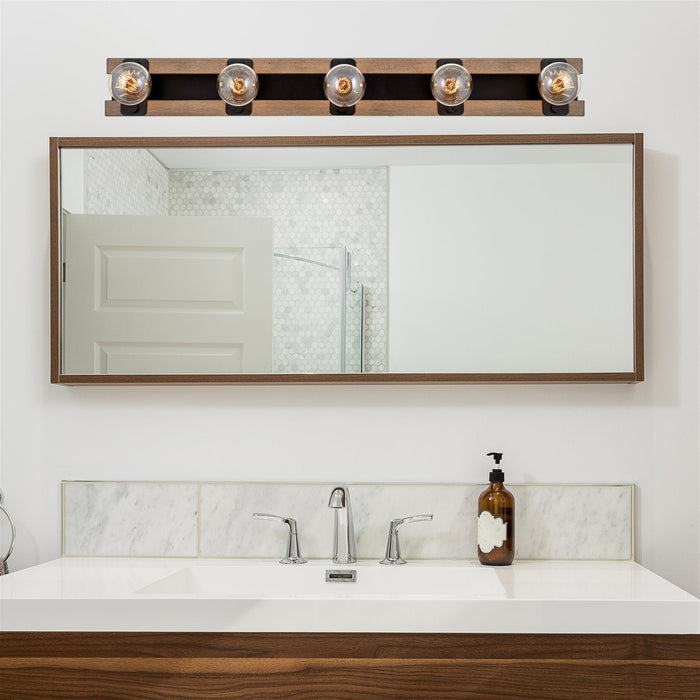 Hogan Black 5 Light Farmhouse Bathroom Vanity Light Bar - 36" - View 7