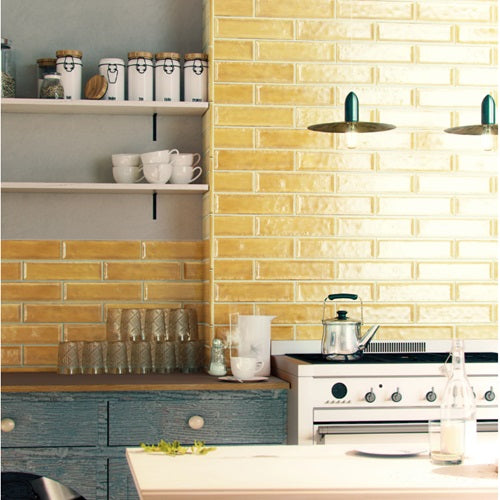 Raku Mustard Ceramic Tile - Glossy