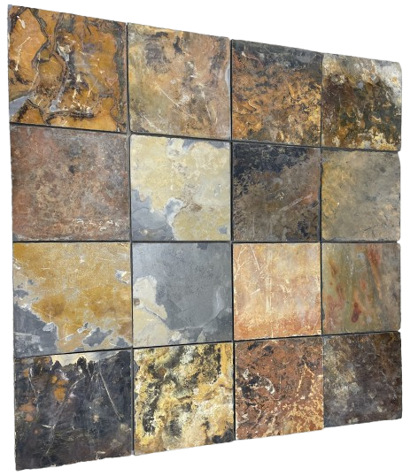 Rich Autumn Slate Natural Cleft Face, Gauged Back Mosaic - 2" x 2" x 7/16" - 5/8"