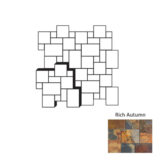 Rich Autumn 12 Inch Slate Natural Cleft Face, Gauged Back Agra Fort Random Ashlar Pattern