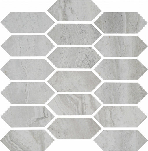 Full Sheet Sample - Roccia Di Roma Silver Picket Fence Porcelain Mosaic - 12" x 12" x 9 MM Matte