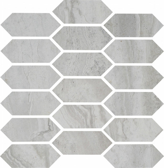 Full Sheet Sample - Roccia Di Roma Silver Picket Fence Porcelain Mosaic - 12" x 12" x 9 MM Matte