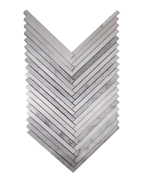 Royal White & Carrara Marble Mosaic - Herringbone Polished