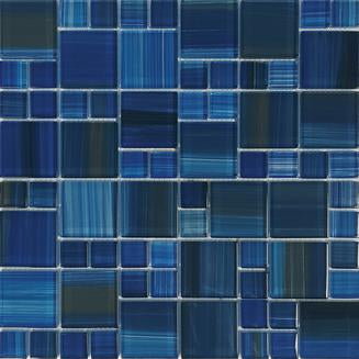 Full Sheet Sample - Aquatica Bamboo Royal Block Random Glass Mosaic - 12" x 12" Glossy