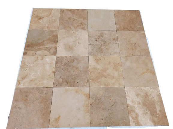 Full Tile Sample - Rustic Walnut Travertine Tile - 12" x 12" x 1/2" Unfilled & Honed