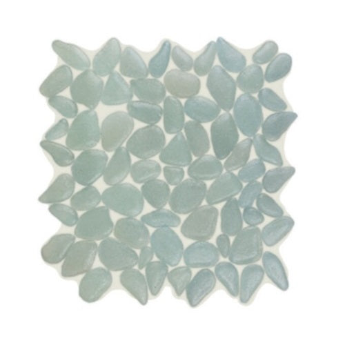Full Sheet Sample - Artesano Reciclado Seawater Blue Pebble Marble Mosaic - 10.6" x 10.6" x 3/8" Glossy