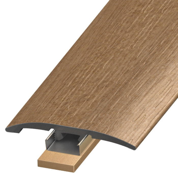 Standard Color Vinyl Brushed Oak Slim Trim with Slim Track, Versatrack Shim, and Dowel Tree Aluminum Oxide 1