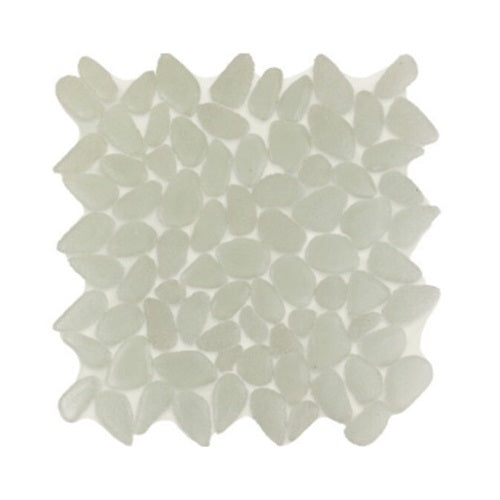 Full Sheet Sample - Artesano Reciclado Snow Bank White Pebble Marble Mosaic - 10.6" x 10.6" x 3/8" Glossy