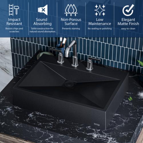 Quartz Composite Black Bathroom Sink 4