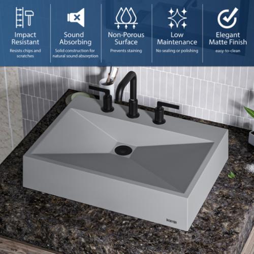 Quartz Composite Grey Bathroom Sink 4