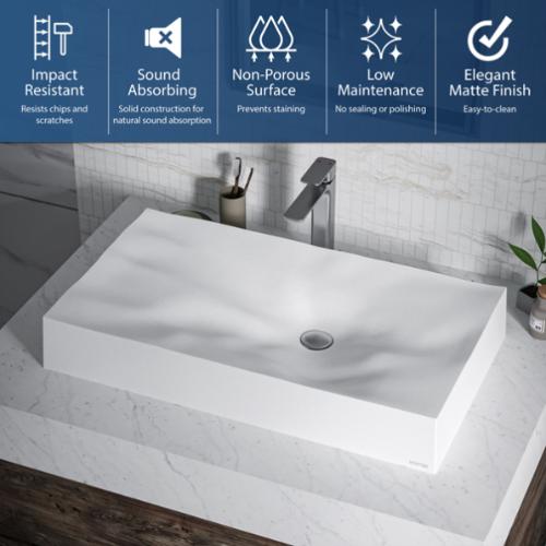 Quartz Composite White Bathroom Sink 3