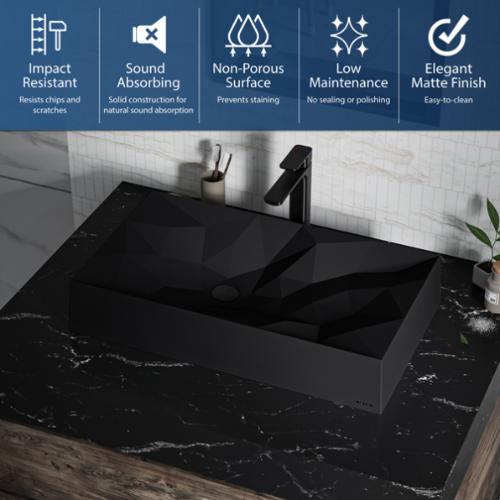 Quartz Composite Black Bathroom Sink 3