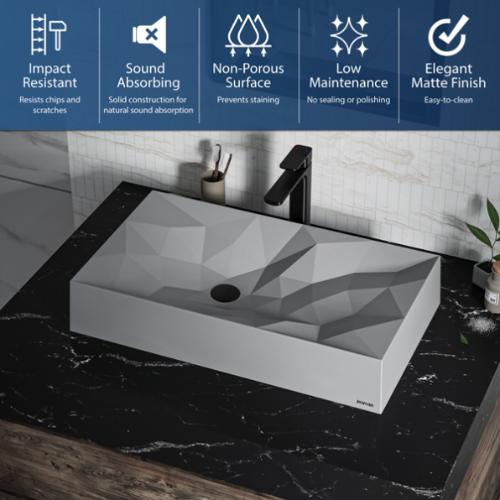 Quartz Composite Grey Bathroom Sink 3