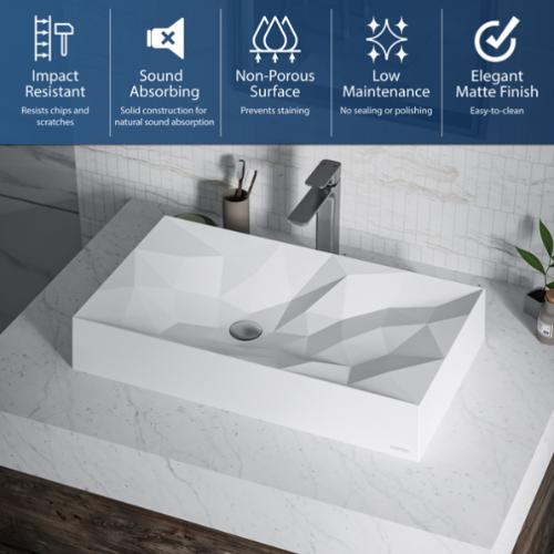 Quartz Composite White Bathroom Sink 3