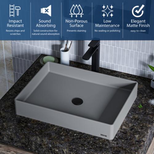 Quartz Composite Grey Bathroom Sink 3