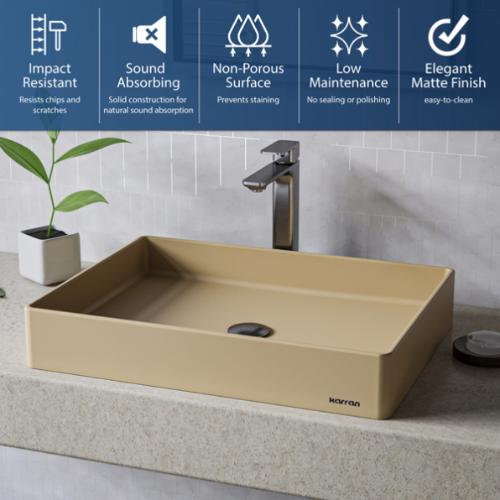 Quartz Composite Pale Gold Bathroom Sink 4