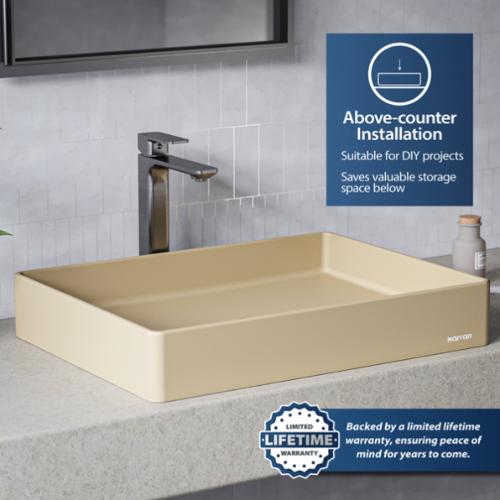 Quartz Composite Pale Gold Bathroom Sink 5