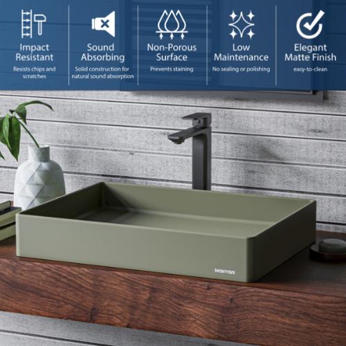Quartz Composite Sage Green Bathroom Sink 4