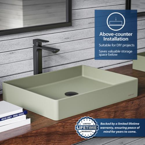 Quartz Composite Sage Green Bathroom Sink 5