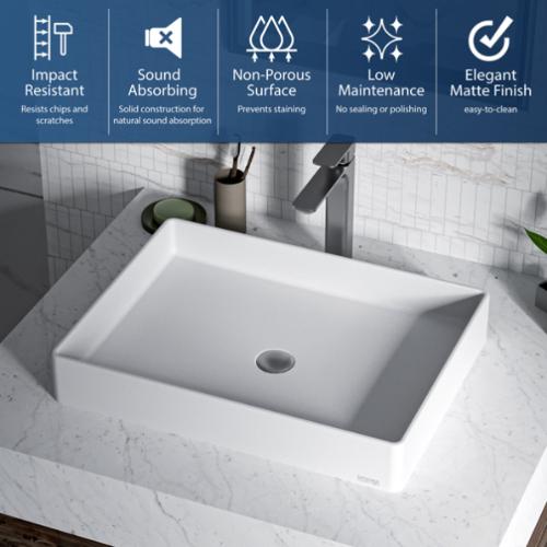 Quartz Composite White Bathroom Sink 4