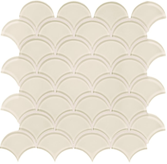 Full Sheet Sample - Aquatica Element Sand Scallop Glass Mosaic - 11.75" x 11.75" Glossy
