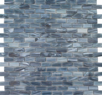Full Sheet Sample - Aquatica Aurora Sapphire Deco Staggered Glass Mosaic - 12.25" x 12.75" Glossy