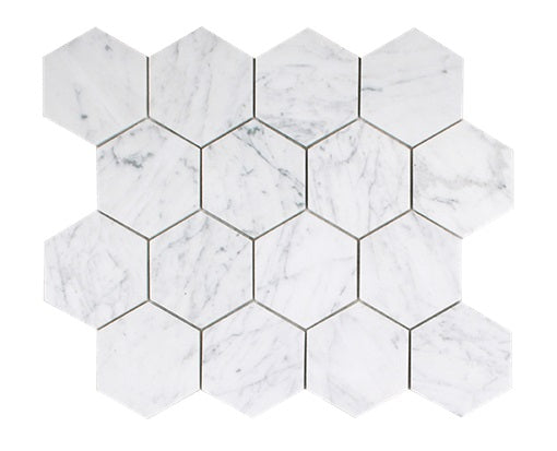 Full Sheet Sample - Venatino Goia Hexagon Natural Stone Mosaic - 3" x 3" Satin