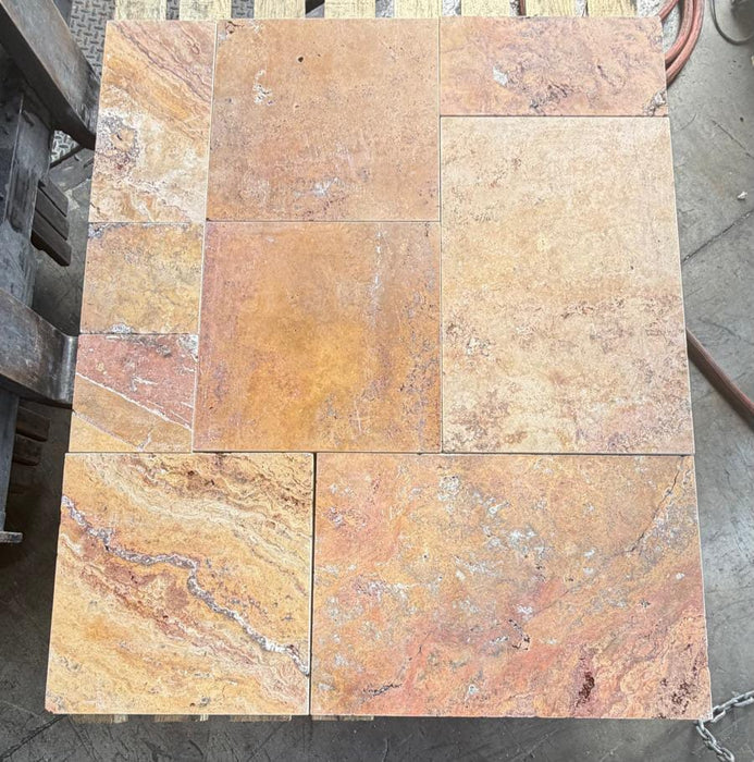 Scabass Cross Cut Tumbled Travertine Paver Versailles Pattern - Various Sizes