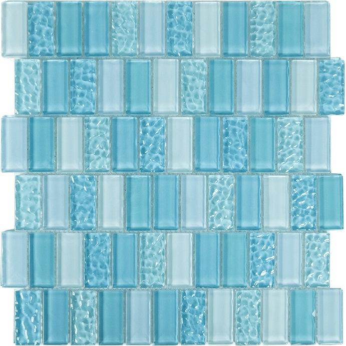 Full Sheet Sample - Aquatica Watercraft Sea Breeze Glass Mosaic - 1" x 2" Glossy