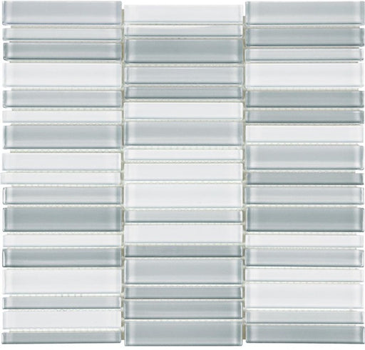 Full Sheet Sample - Aquatica Element Shades Of Grey Blend Stacked Glass Mosaic - 1" x 4" Glossy
