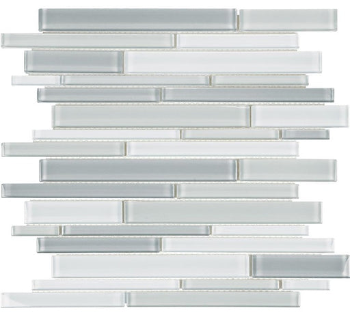 Full Sheet Sample - Aquatica Element Shades Of Grey Random Linear Glass Mosaic - 11.75" x 11.75" Glossy