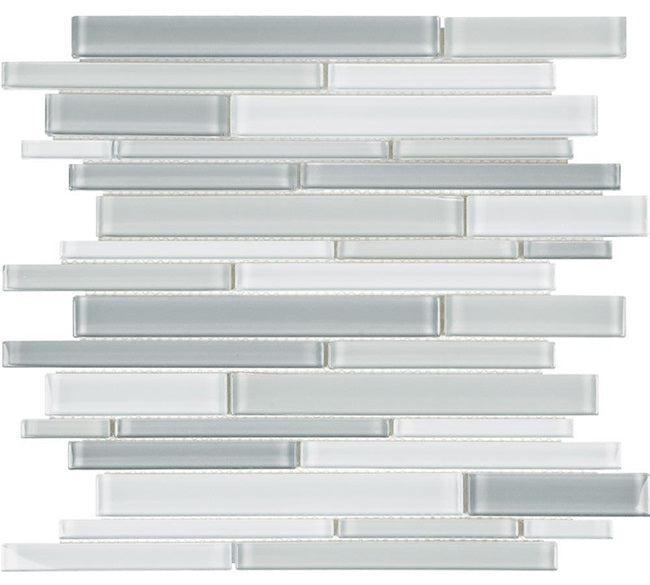 Full Sheet Sample - Aquatica Element Shades Of Grey Random Linear Glass Mosaic - 11.75" x 11.75" Glossy