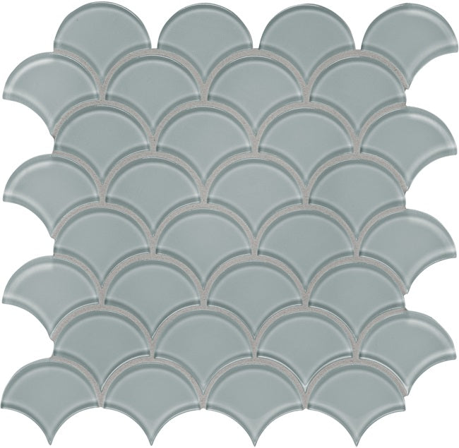 Full Sheet Sample - Aquatica Element Shadow Scallop Glass Mosaic - 11.75" x 11.75" Glossy