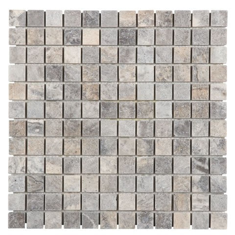 Full Sheet Sample - Titanium Travertine Mosaic - 1" x 1" Tumbled