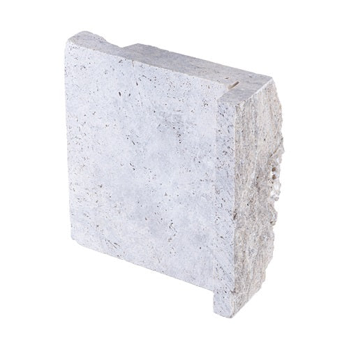 Titanium Split Face Travertine Veneer Corner - 8" x 7.5" x 1 1/4" - 2 1/8"