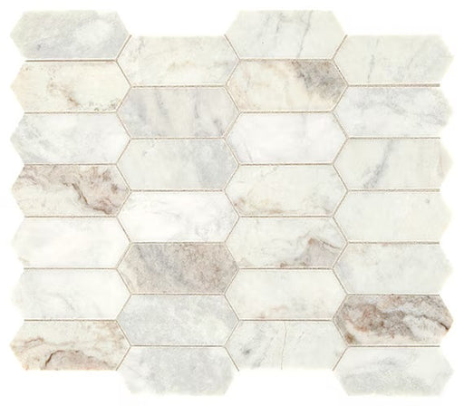 Daphne White Versailles Marble Mosaic - 2" x 4" Elongated Hexagon