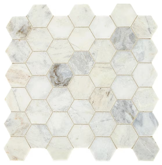 Daphne White Marble Mosaic - 2" x 2" Hexagon