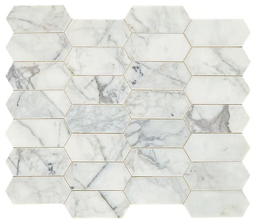 Venetian Calacatta Marble Mosaic - 2" x 4" Elongated Hexagon