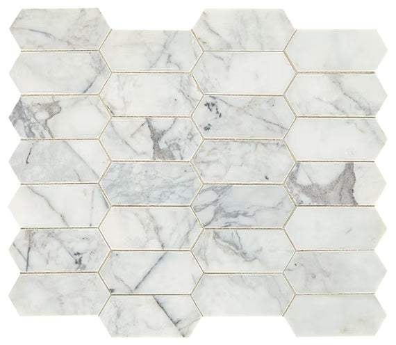 Venetian Calacatta Marble Mosaic - 2" x 4" Elongated Hexagon