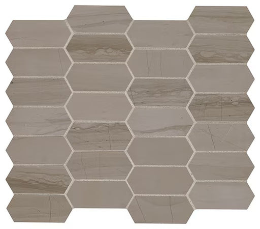 Clearance Sale! Silver Screen Marble Mosaic - 2" x 4" Elongated Hexagon